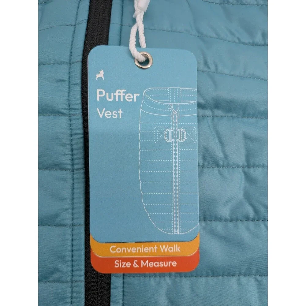 Gooby Pet Turquoise Puffer Vest Dog Coat Jacket Harness Compatible Size M Small
